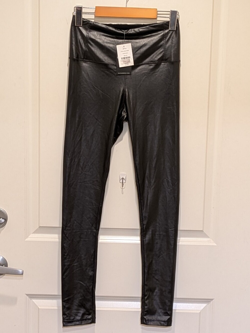 NWT David Lerner XS High Waisted Black Faux Leather Stretch Leggings